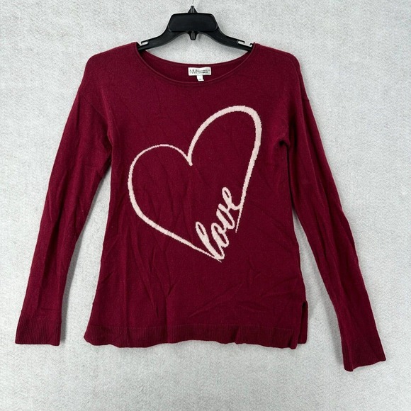 Neiman Marcus 100% Cashmere Sweater Womens MEDIUM Red Long Sleeve Love Heart - Picture 1 of 14